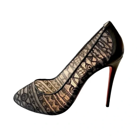 Christian Louboutin Dorissima 100 Black Lace Pumps Heels US 8.5 EU 38.5 - Picture 1 of 10